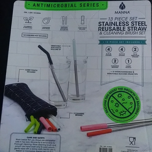 13 Piece Stainless Steel Reusable Straws by Manna - Picture 9 of 9